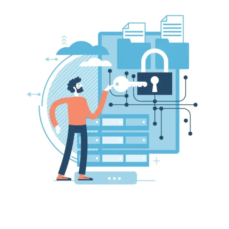 Autónomo abriendo el candado con las llaves de su información